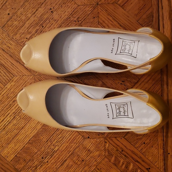 Beige Leather Peep-toe Heels - Picture 2 of 9